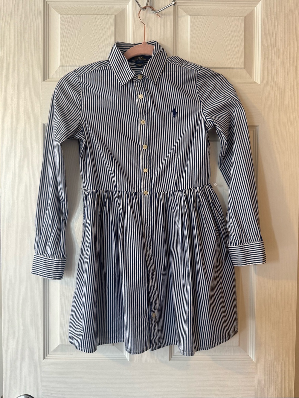 Polo by Ralph Lauren Navy & White Striped Button-Front Dress Sz 10